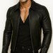 Men's Black Cowhide Leather Bomber Jacket Slim Fit Moto Style