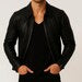 Men's Black Cowhide Leather Bomber Jacket Slim Fit Moto Style